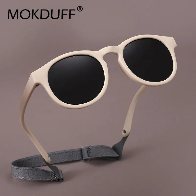 Round Flexible UV400 Polarized Sunglasses with Strap for Ages 0-3 Years