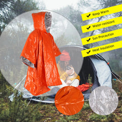 Emergency Water Proof Raincoat (Aluminum Film Disposable Poncho) Cold Insulation Rainwear Blankets