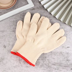 Super Heat Resistant Double Cotton Oven Gloves - 200-800°C Anti-Burn Kitchen Mitts (White)