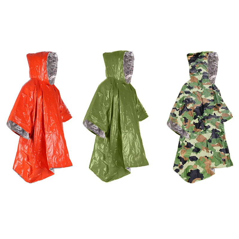 Emergency Water Proof Raincoat (Aluminum Film Disposable Poncho) Cold Insulation Rainwear Blankets