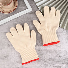 Super Heat Resistant Double Cotton Oven Gloves - 200-800°C Anti-Burn Kitchen Mitts (White)