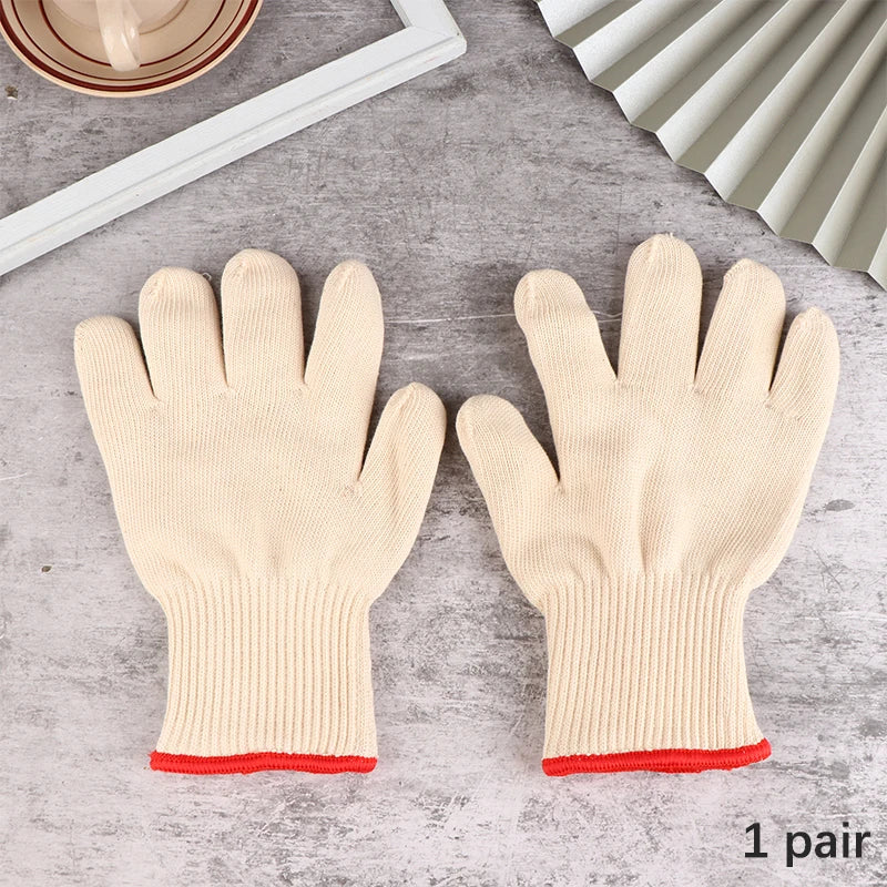 Super Heat Resistant Double Cotton Oven Gloves - 200-800°C Anti-Burn Kitchen Mitts (White)